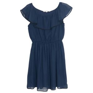 Olive & Oak Blue Ruffle Short Sleeve Sheer A-line Formal Dress Size XS